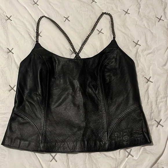 Harley-Davidson Black Leather Tank Top - Picture 1 of 7